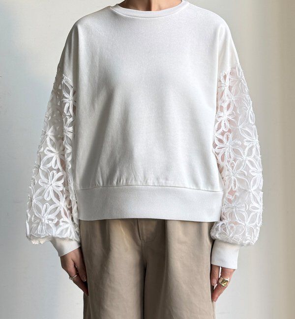  「【WEB限定】フラワーチュール切替裏毛プルオーバー」|Tシャツ・カットソー|