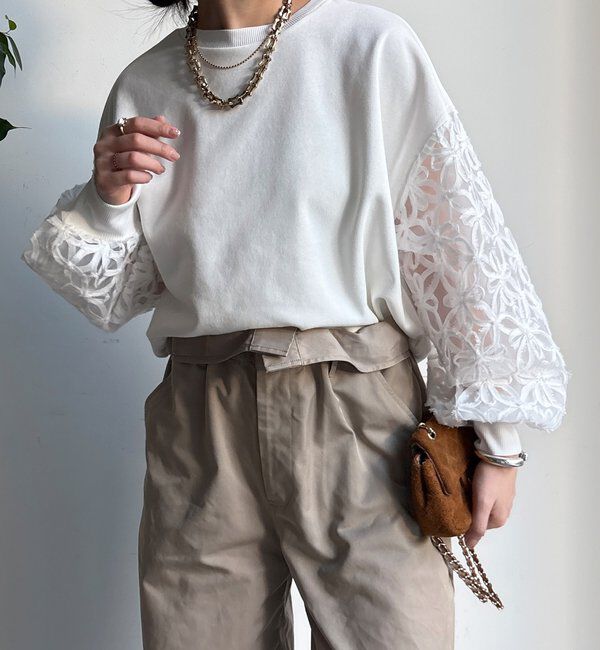  「【WEB限定】フラワーチュール切替裏毛プルオーバー」|Tシャツ・カットソー|