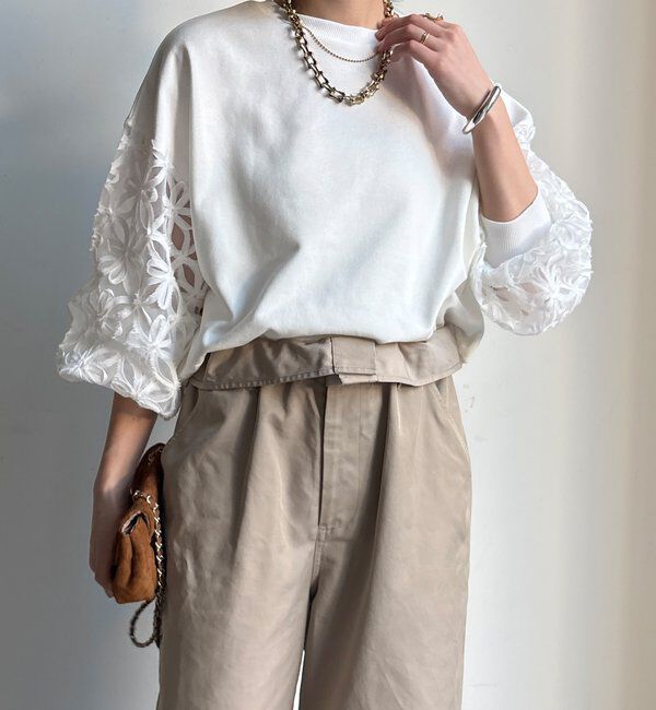  「【WEB限定】フラワーチュール切替裏毛プルオーバー」|Tシャツ・カットソー|