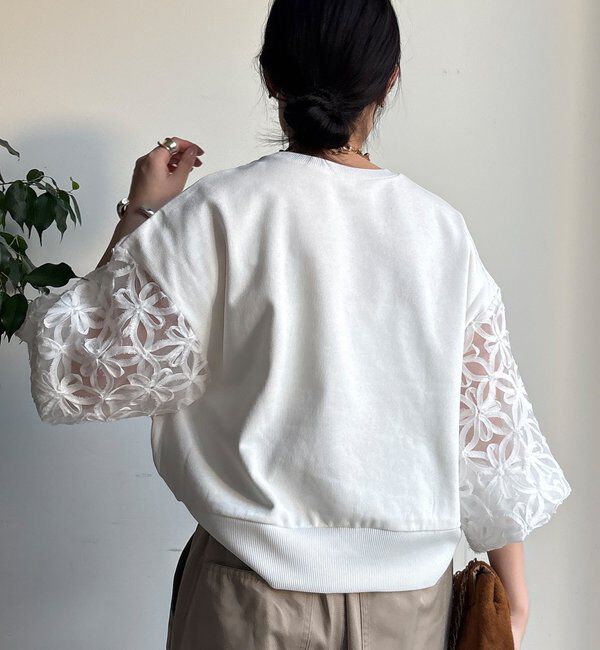  「【WEB限定】フラワーチュール切替裏毛プルオーバー」|Tシャツ・カットソー|