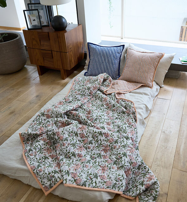 collex「ブロックプリント キルトブランケット 140&times;200」|ブランケット|ピンク