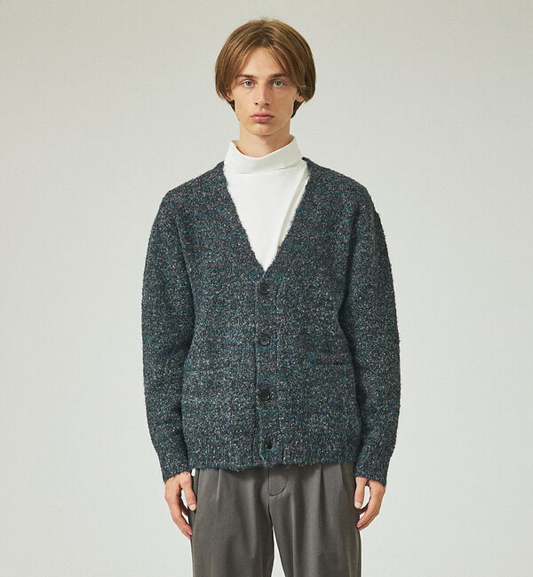 ABAHOUSE「【シャギー素材】ミックスループヤーン　カーディガン / メランジニット」|カーディガン|ブラック