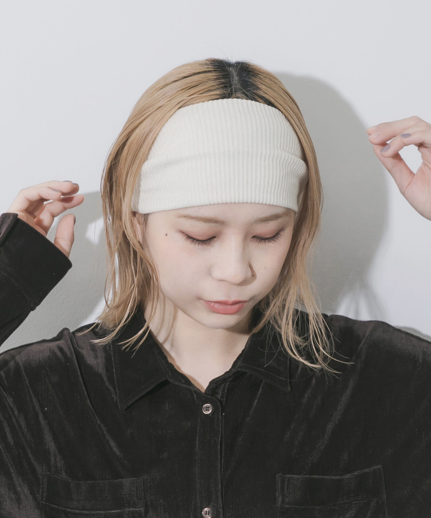 SMELLY「リブワイドヘアバンド」|ヘアバンド|アイボリー