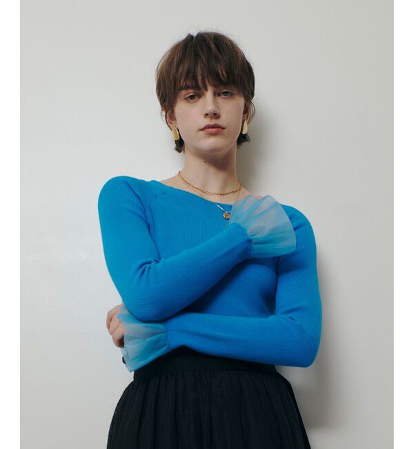 allureville「２WAYネックフリルカフプルオーバー」|ニット・セーター|ブルー
