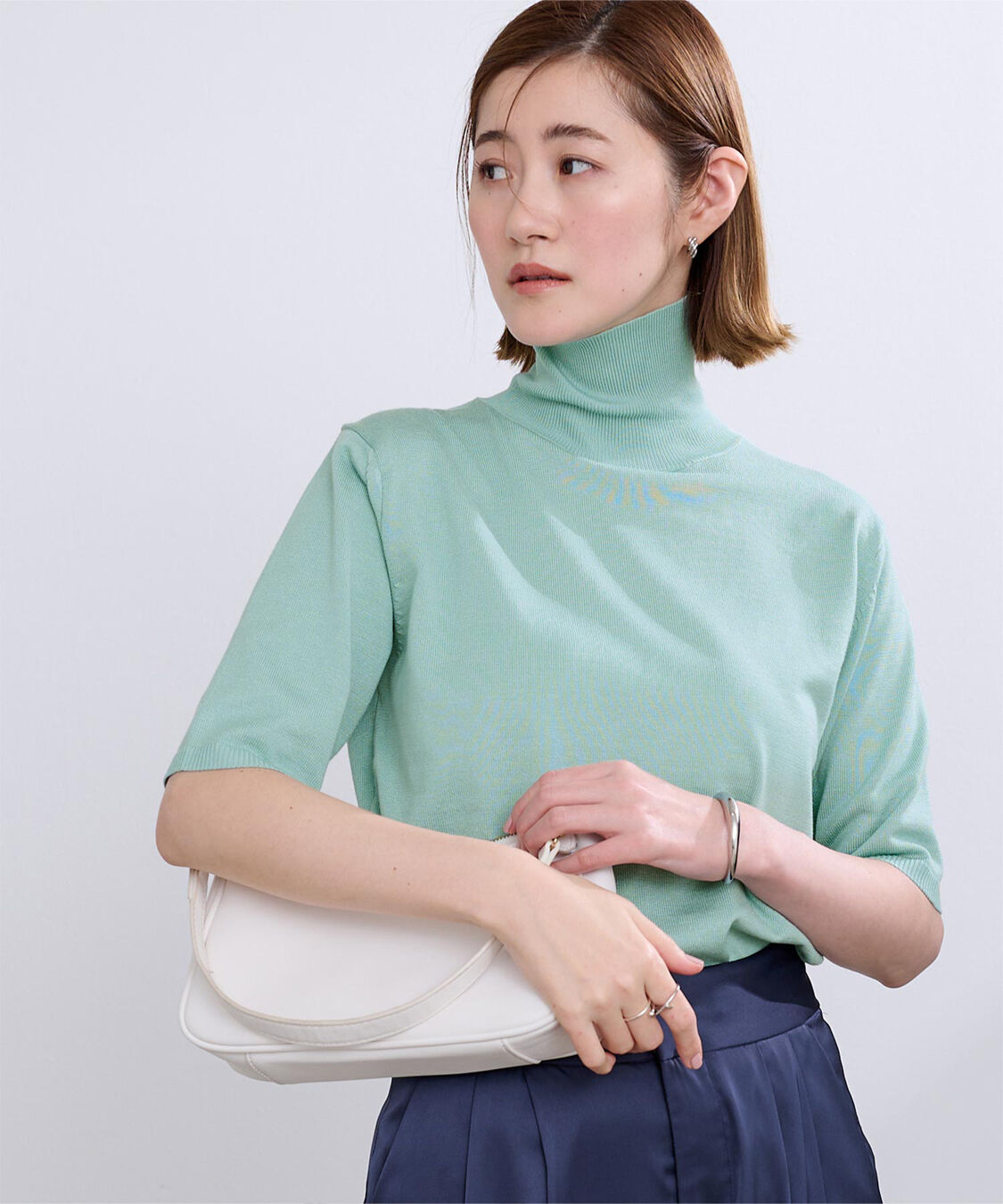ur's「ハイネックハーフスリーブフィットニット」|ニット・セーター|グリーン