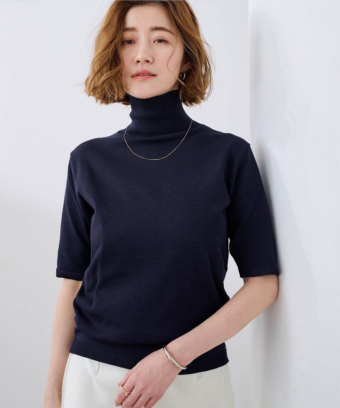 ur's「ハイネックハーフスリーブフィットニット」|ニット・セーター|ネイビー