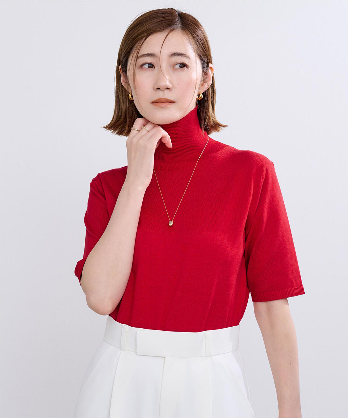 ur's「ハイネックハーフスリーブフィットニット」|ニット・セーター|レッド