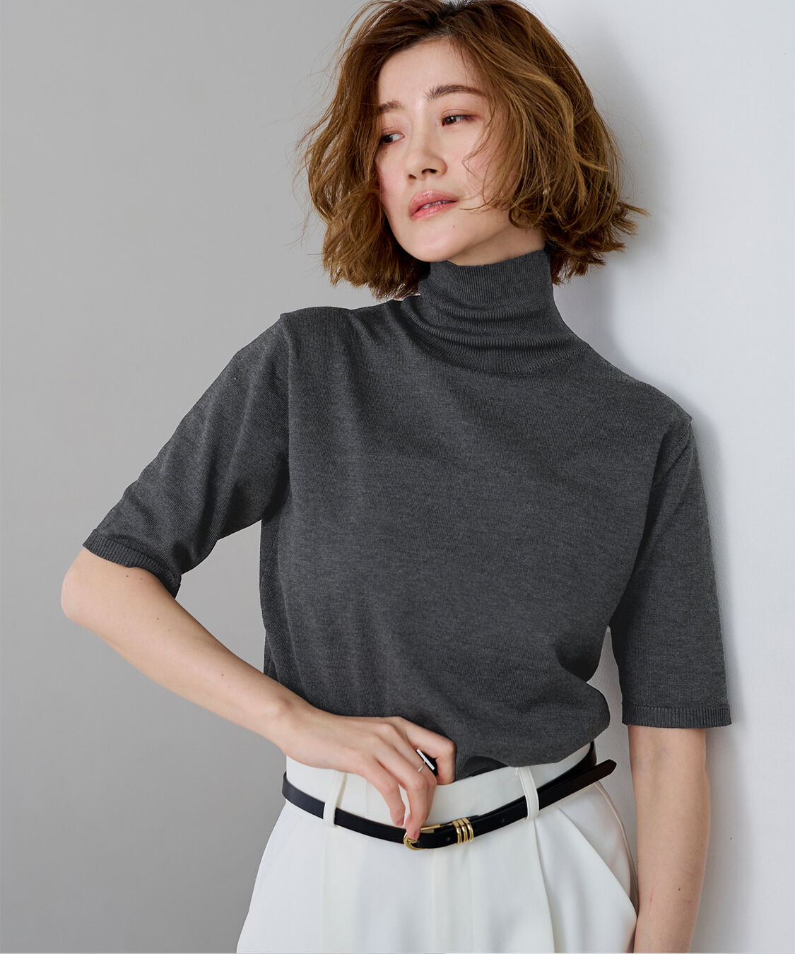 ur's「ハイネックハーフスリーブフィットニット」|ニット・セーター|