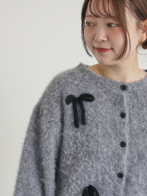 Samansa Mos2「リボン付きニットカーディガン」|カーディガン|