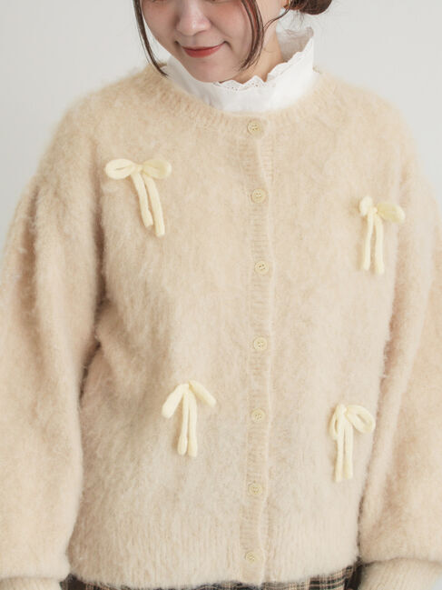 Samansa Mos2「リボン付きニットカーディガン」|カーディガン|