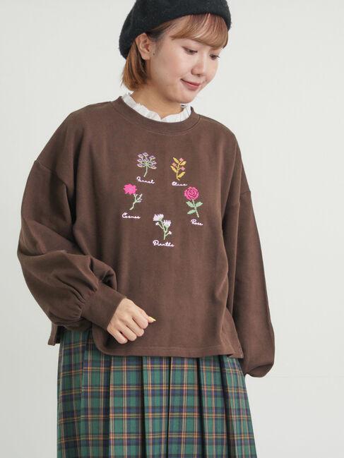 Samansa Mos2「クロスステッチフラワー刺繍スウェット」|Tシャツ・カットソー|