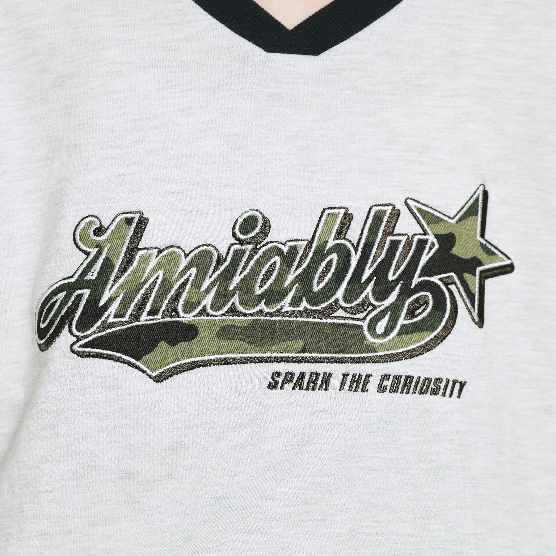 PINK-latte「Vネック衿付きアップリケビッグTシャツ」|Tシャツ・カットソー|