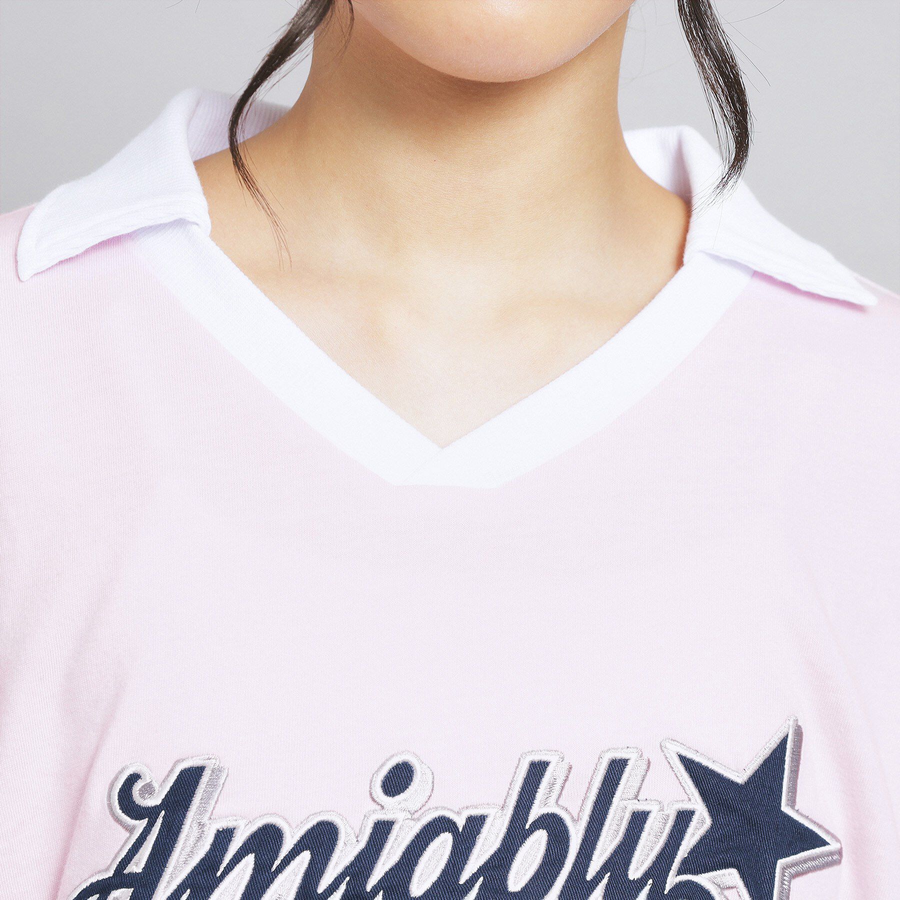 PINK-latte「Vネック衿付きアップリケビッグTシャツ」|Tシャツ・カットソー|