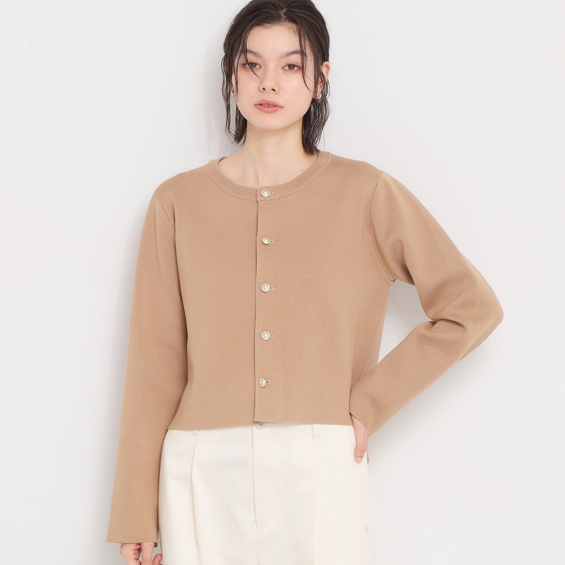THE SHOP TK「ハーフミラノカーデ」|カーディガン|ベージュ(052)