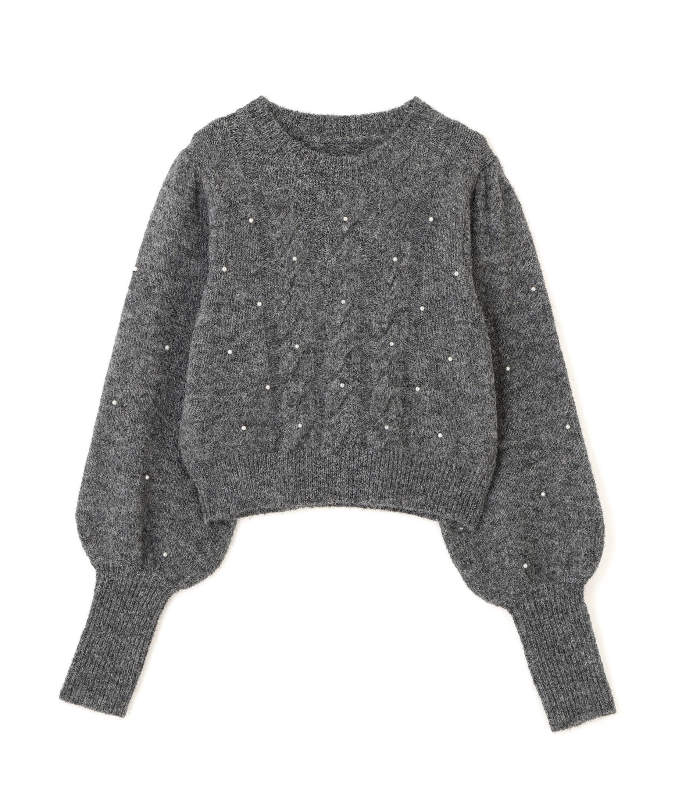  「パール付きケーブルショート丈ニット」|ニット・セーター|