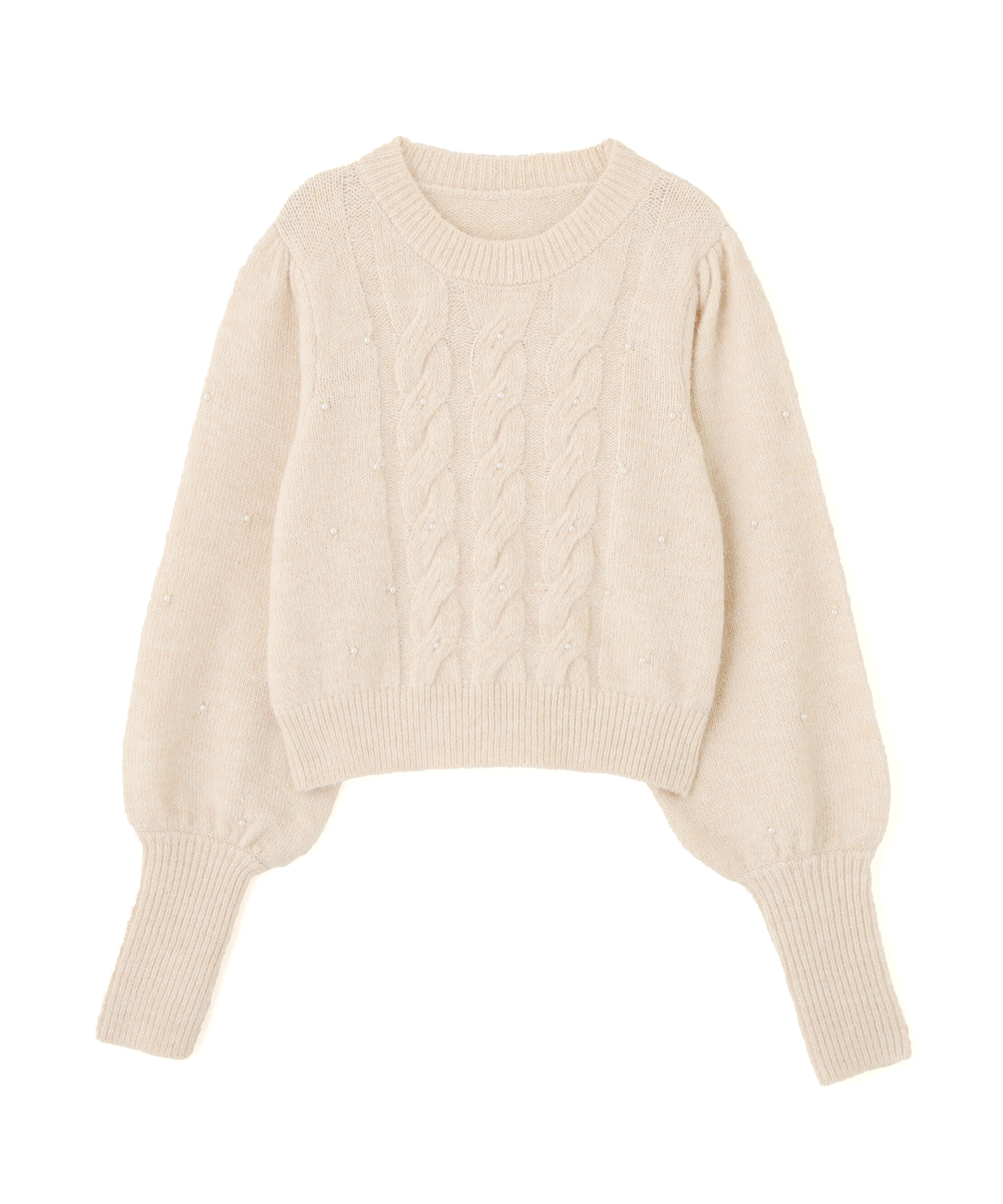  「パール付きケーブルショート丈ニット」|ニット・セーター|