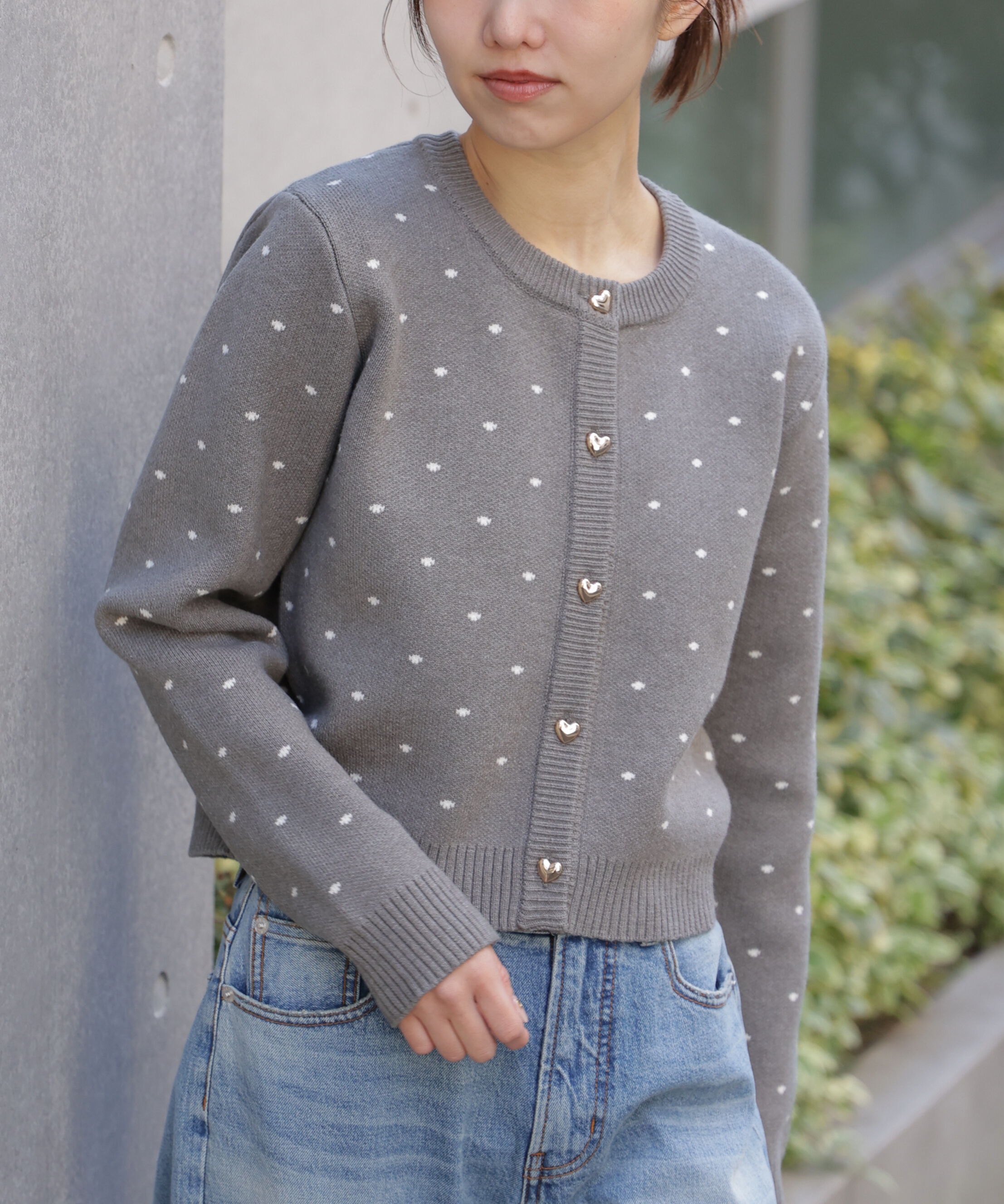  「ハートボタンドット柄カーディガン」|ニット・セーター|