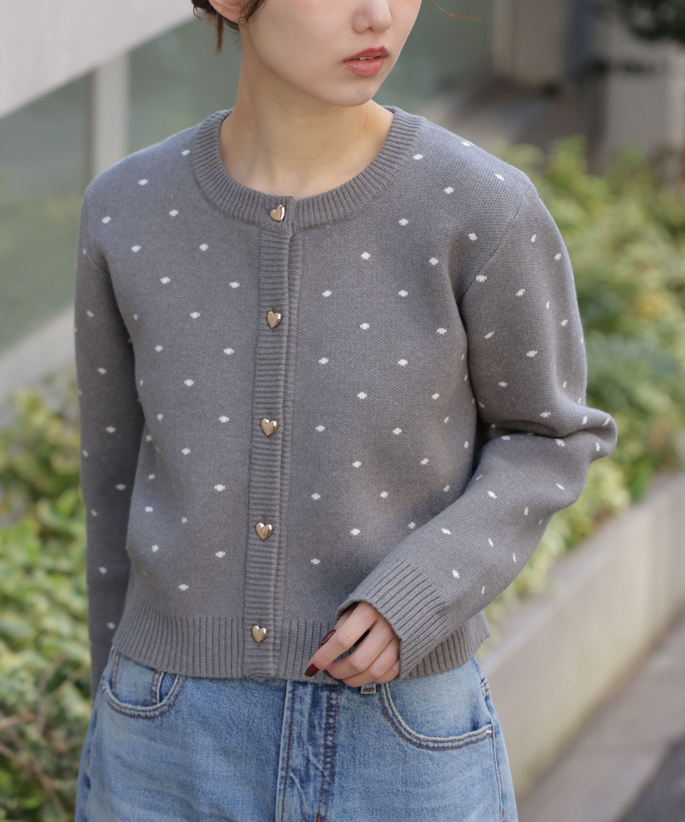 「ハートボタンドット柄カーディガン」|ニット・セーター|