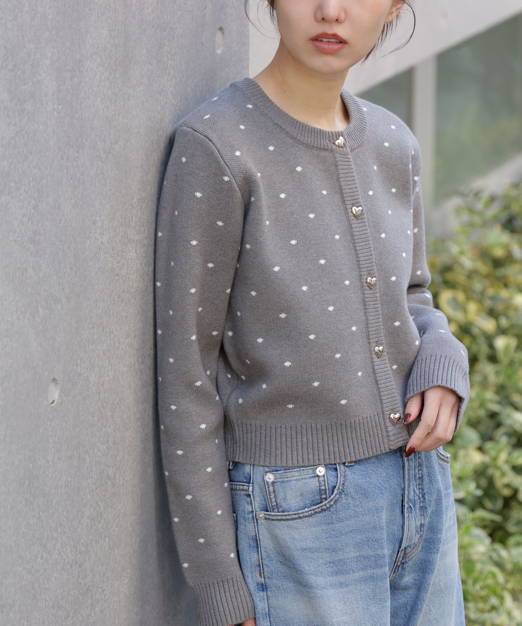  「ハートボタンドット柄カーディガン」|ニット・セーター|
