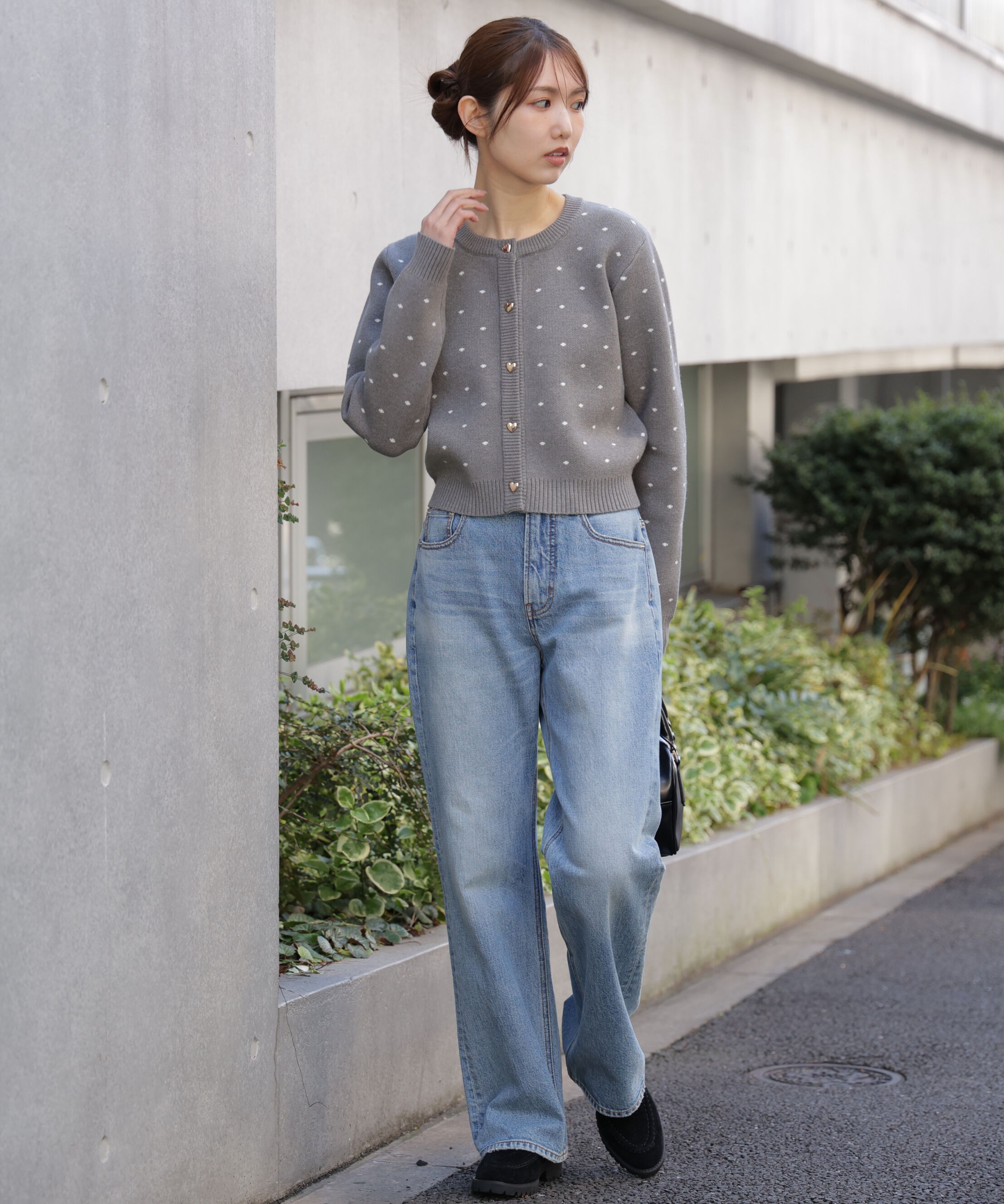  「ハートボタンドット柄カーディガン」|ニット・セーター|