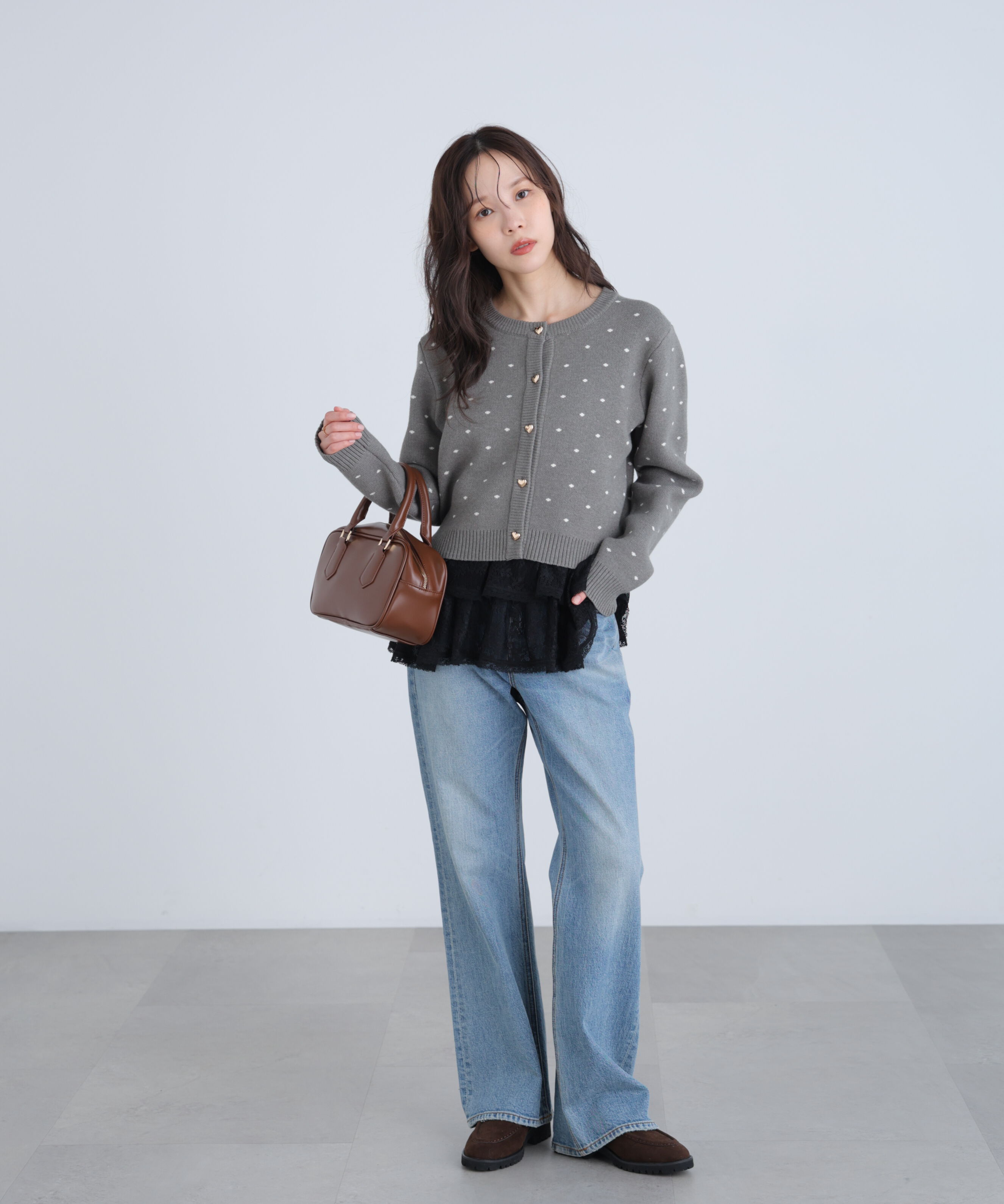  「ハートボタンドット柄カーディガン」|ニット・セーター|