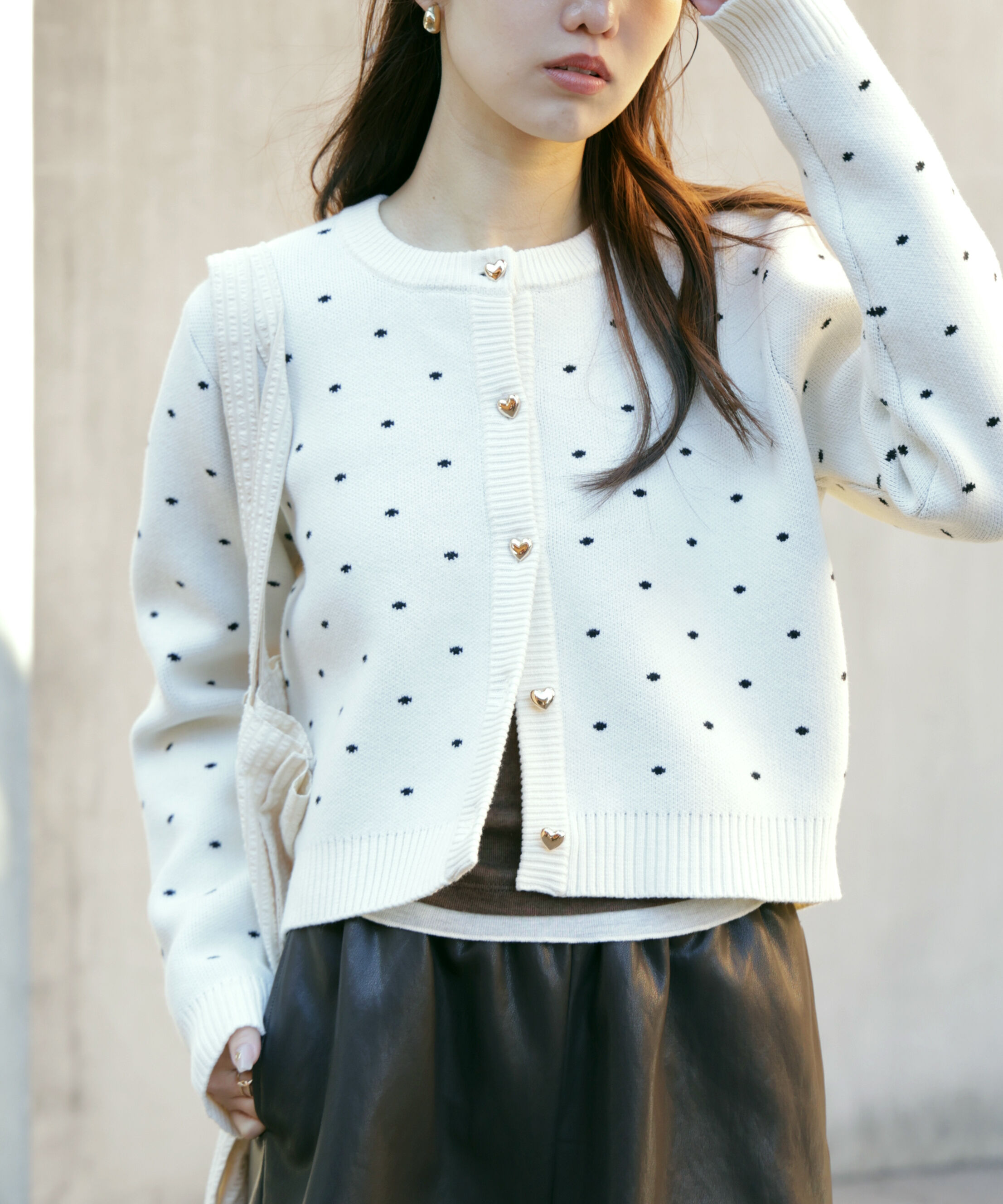  「ハートボタンドット柄カーディガン」|ニット・セーター|