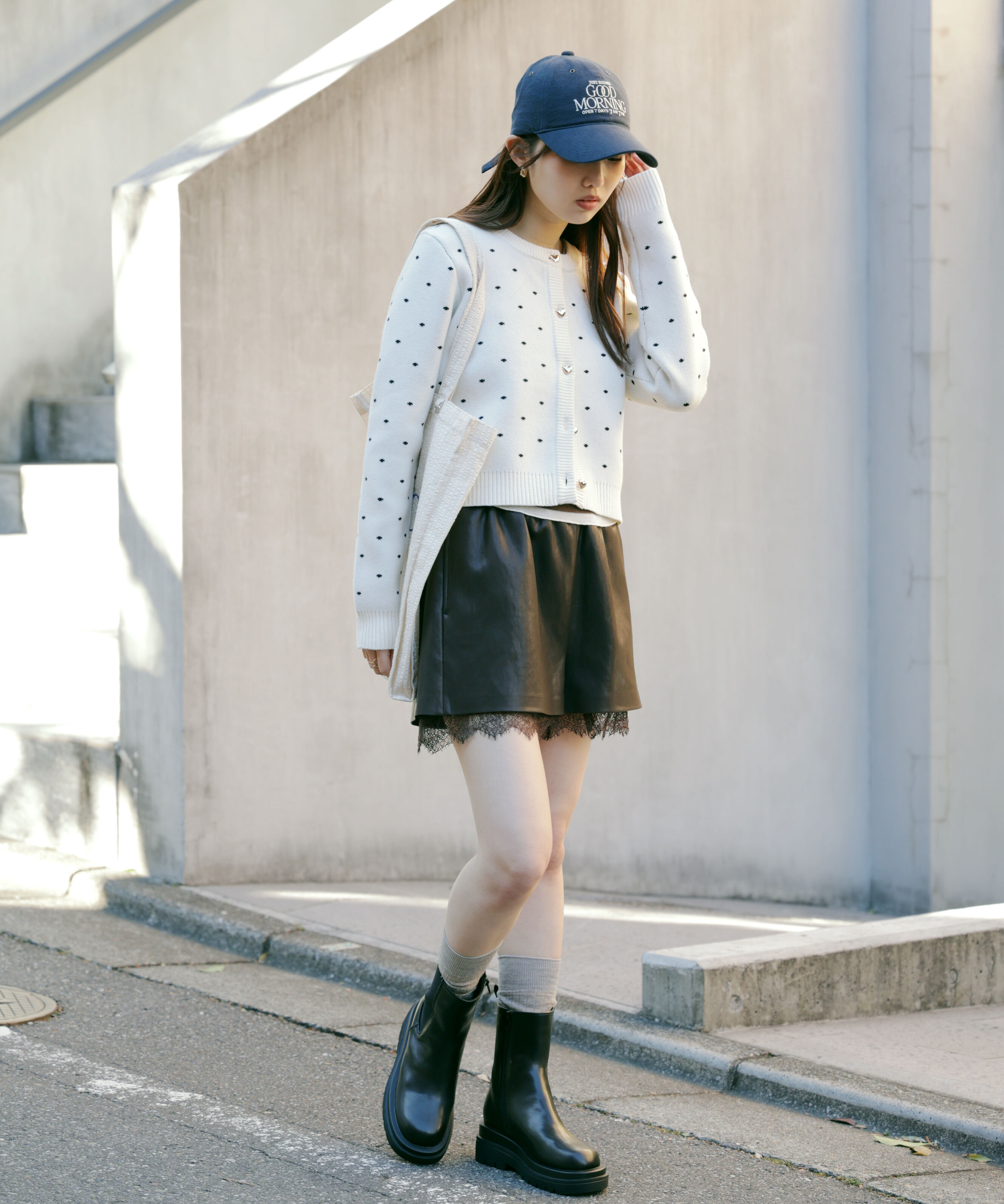  「ハートボタンドット柄カーディガン」|ニット・セーター|