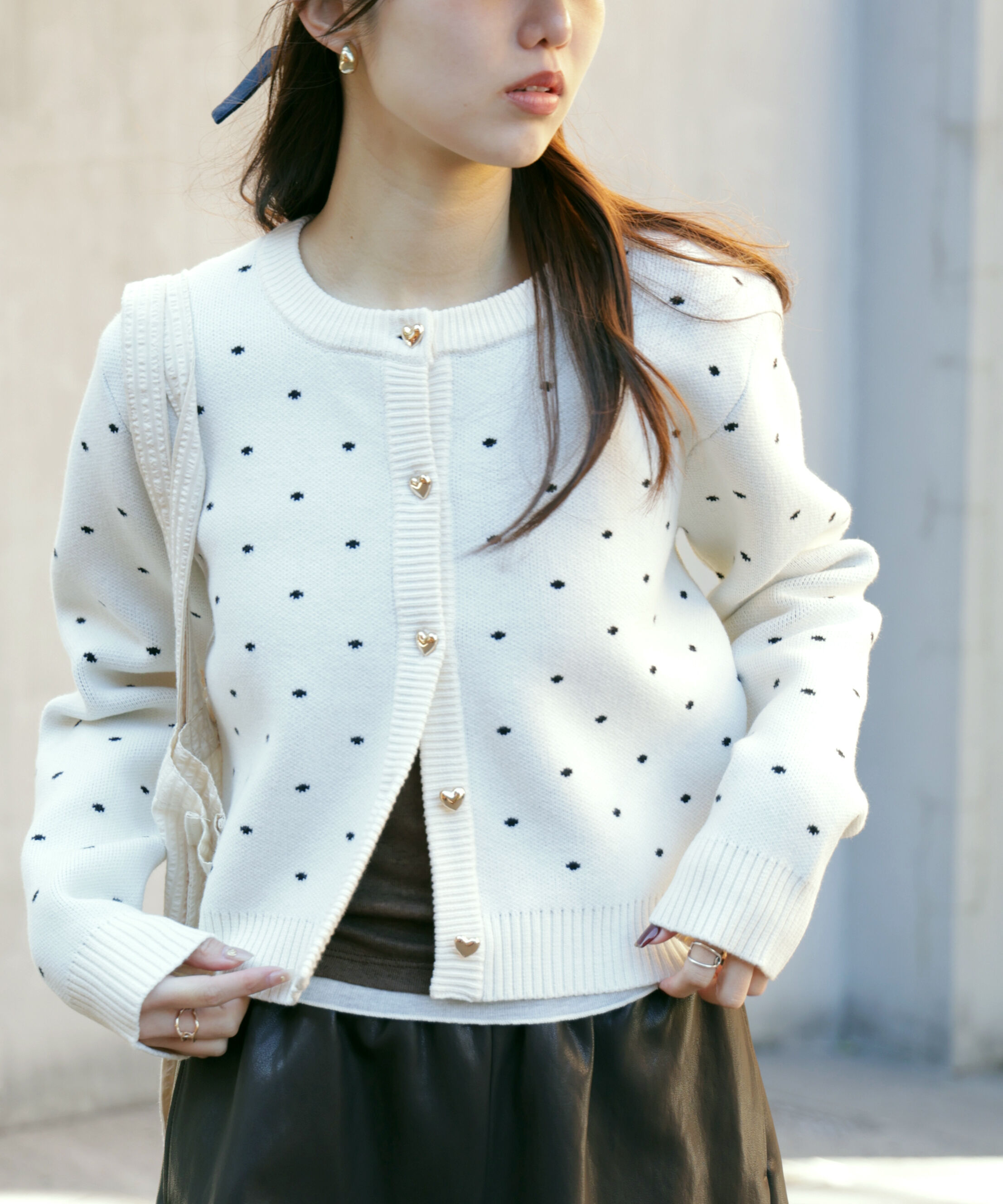  「ハートボタンドット柄カーディガン」|ニット・セーター|