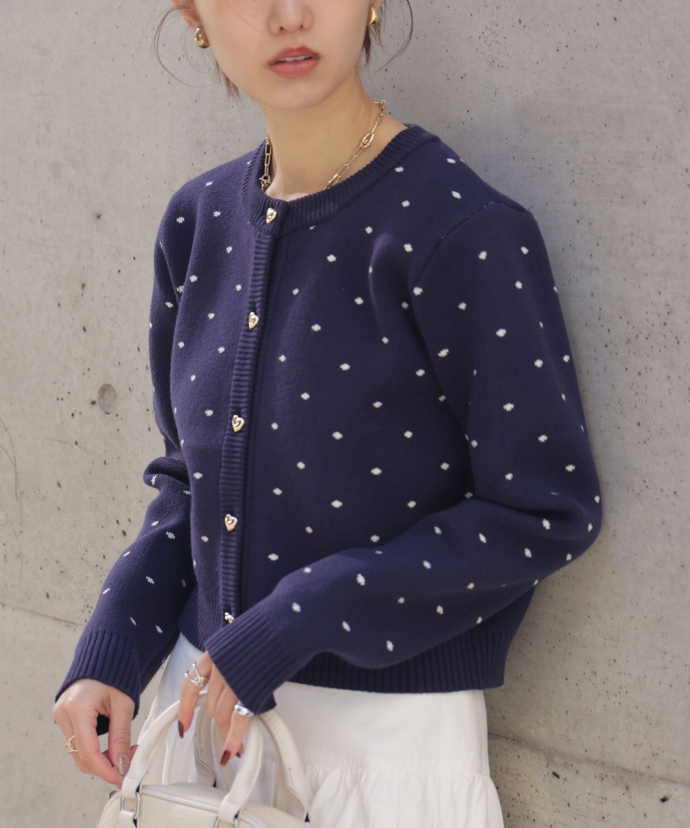  「ハートボタンドット柄カーディガン」|ニット・セーター|