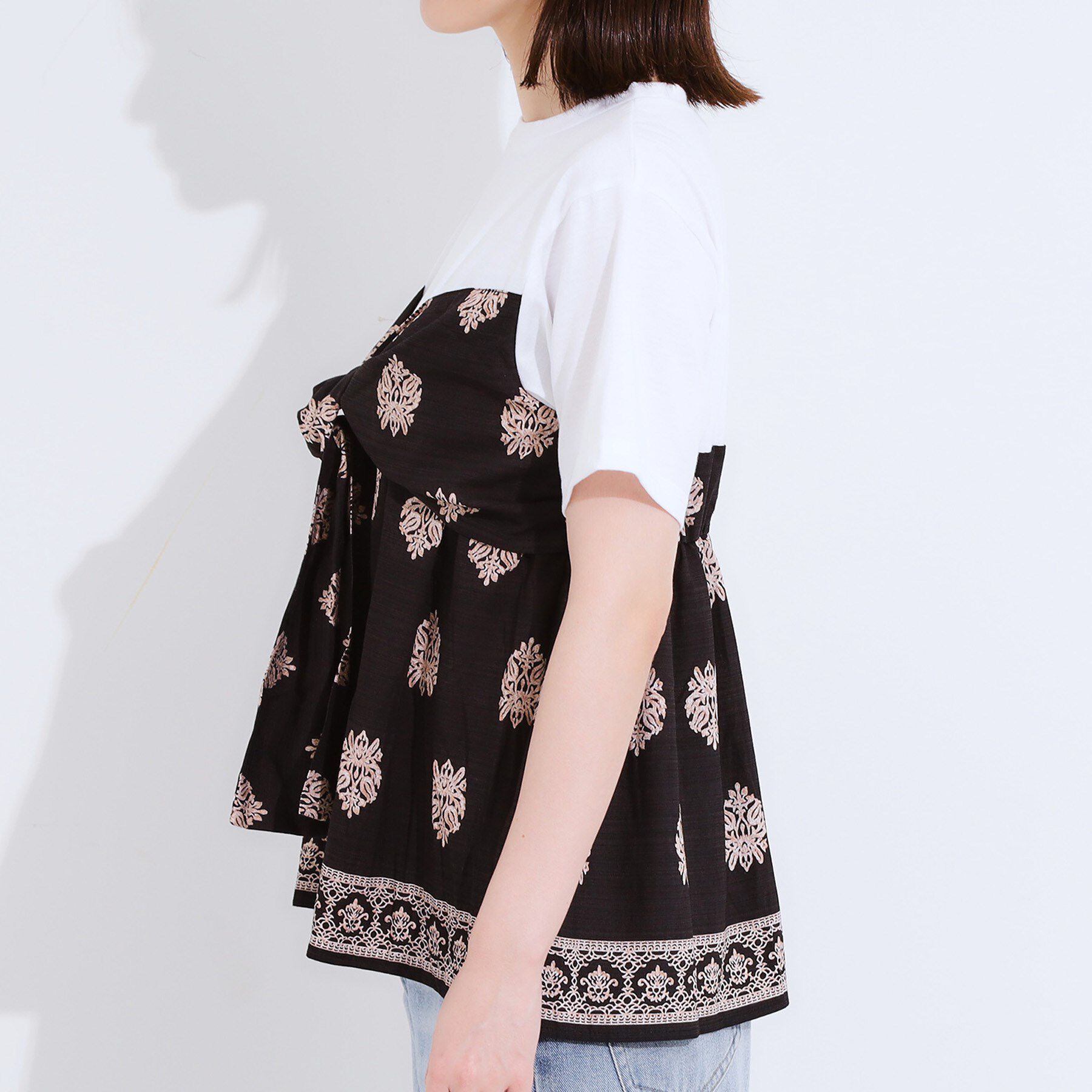 SHOO･LA･RUE「【S-LL】スカーフ巻きレイヤード風Tシャツ」|Tシャツ・カットソー|