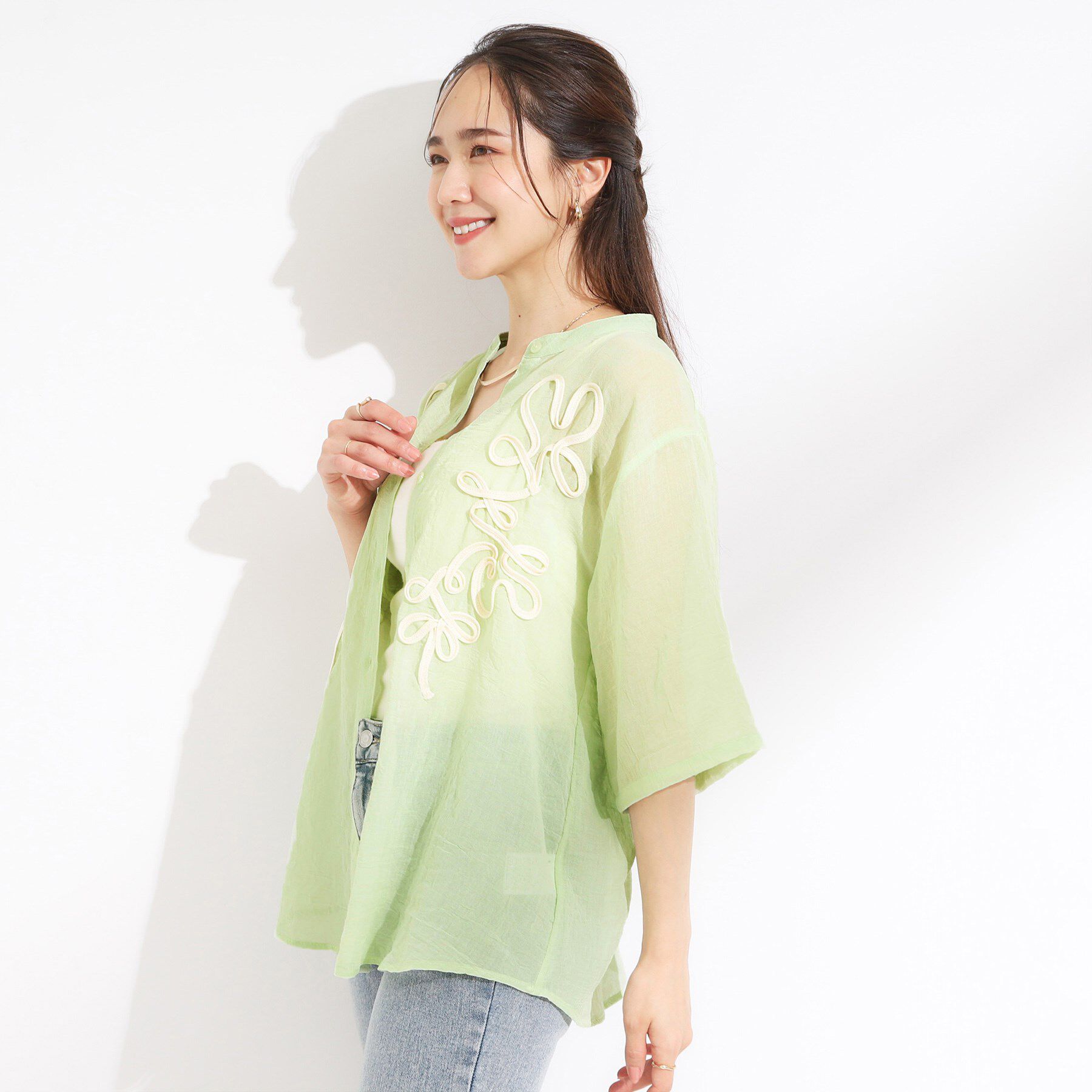 SHOO･LA･RUE「【S-LL】一枚で着映え コード刺繍シャツ」|シャツ・ブラウス|