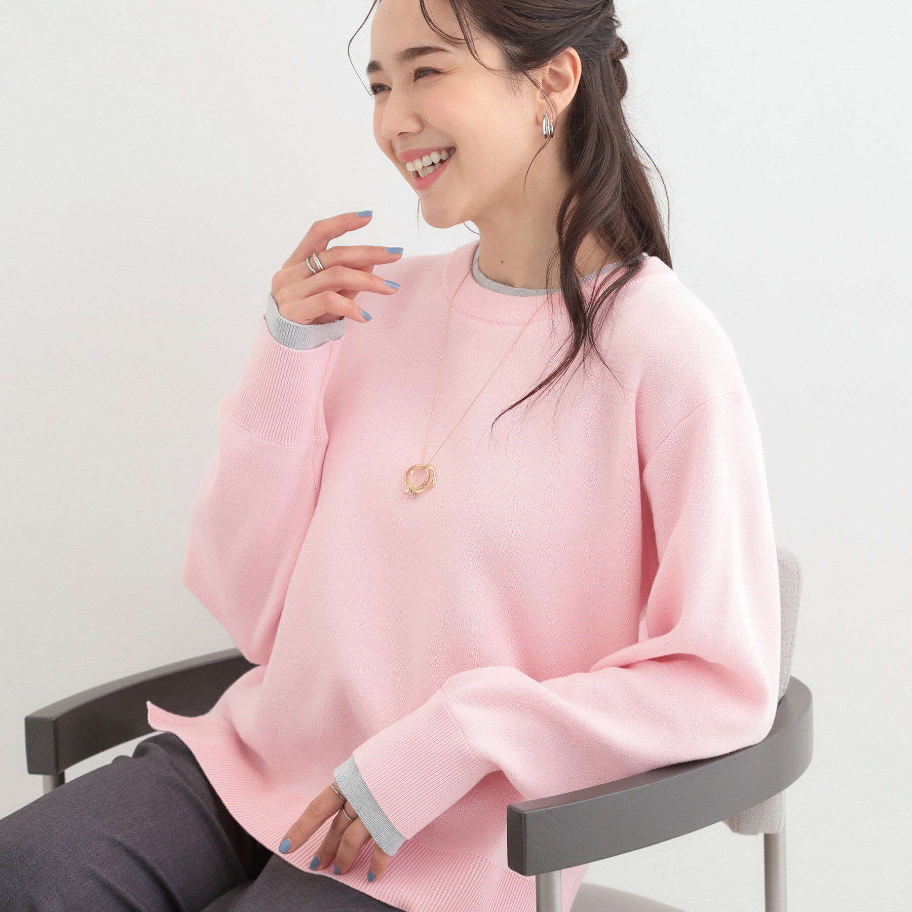 SHOO･LA･RUE「配色が上品 スウェットライクニット」|ニット・セーター|ピンク(071)