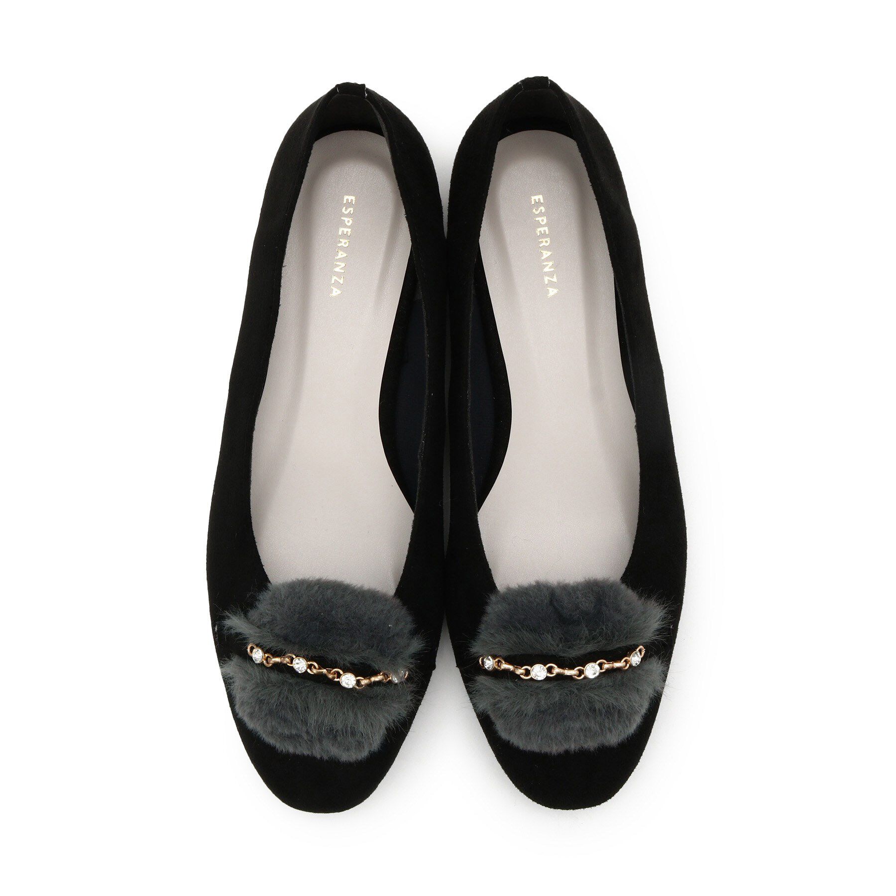 ESPERANZA「ビジューフェイクファーフラットパンプス」|パンプス|