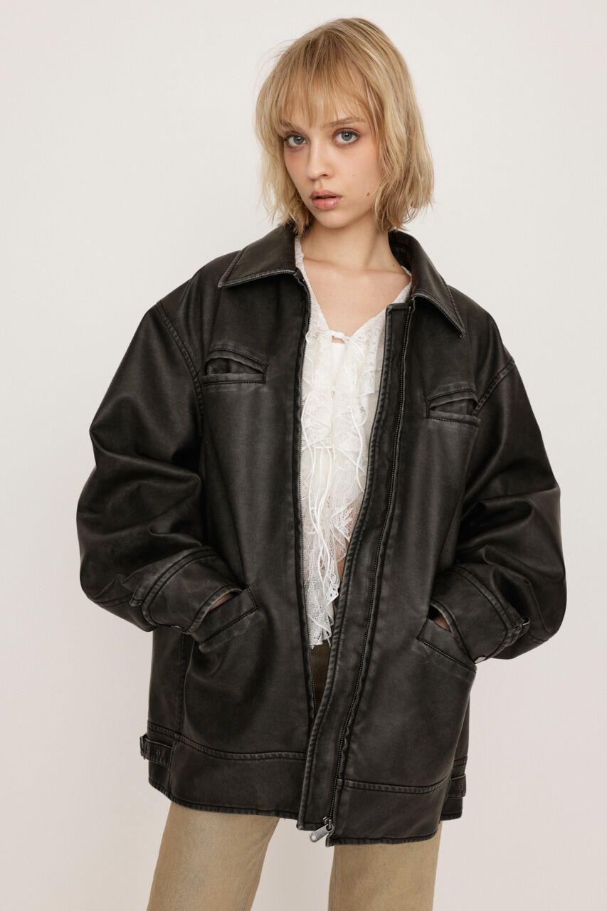 SLY「VINTAGE BOXY F／LEATHER ジャケット」|その他|BLK