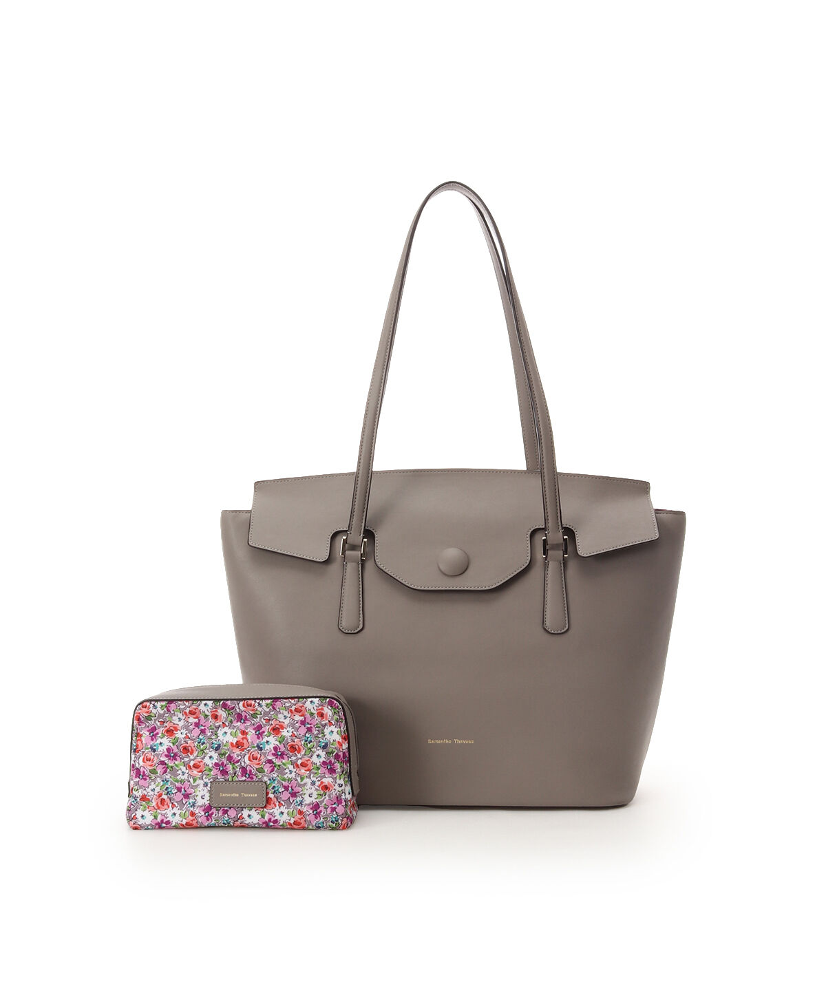 Samantha Thavasa「花柄ポーチ付き かぶせトートバッグ」|トートバッグ|グレージュ