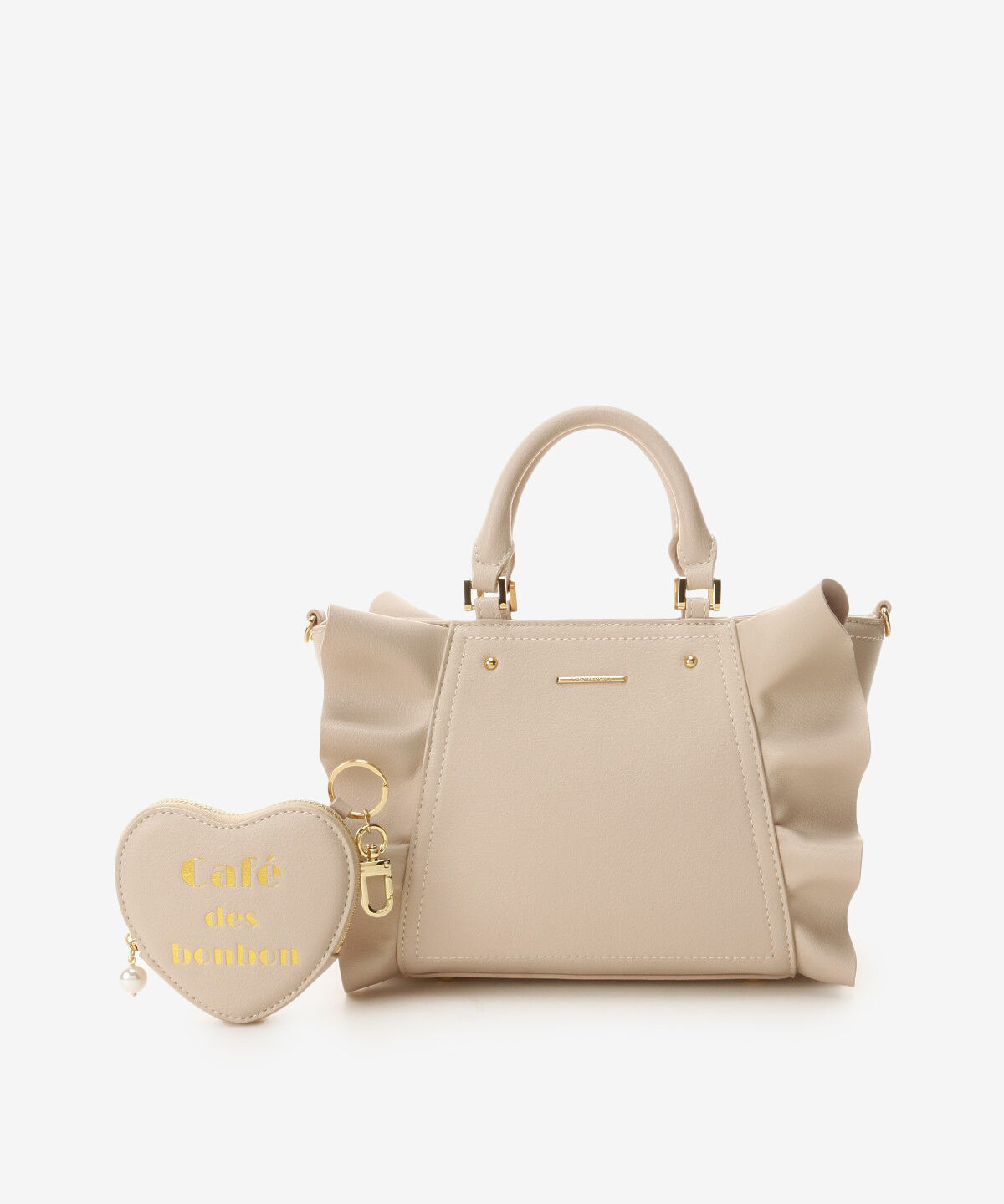 Samantha Vega「ハートポーチ付フリルトート」|ハンドバッグ|グレージュ