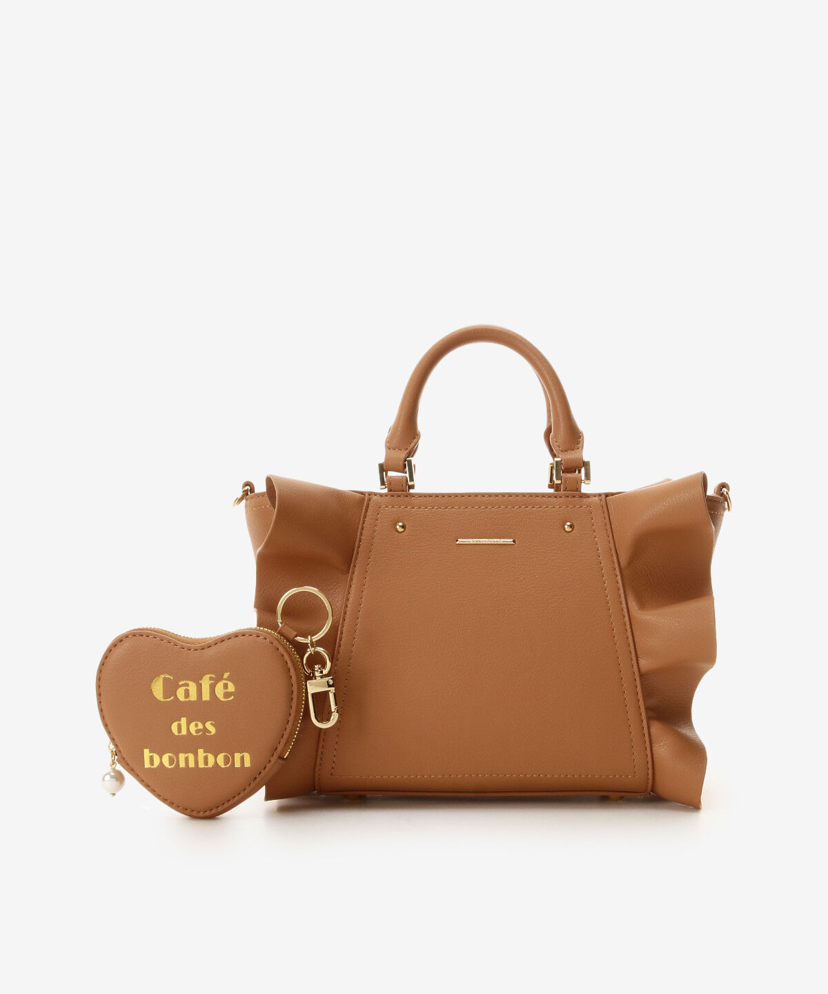 Samantha Vega「ハートポーチ付フリルトート」|ハンドバッグ|キャメル