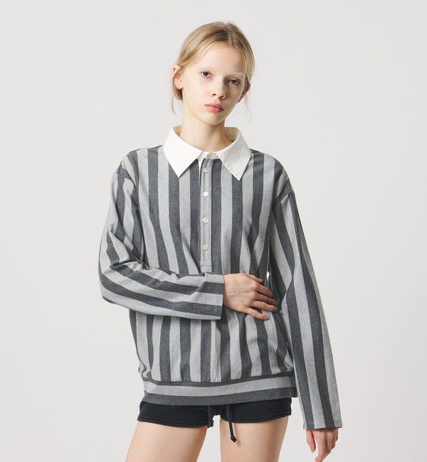 ATTISESSION「＜ATTISESSION＞コットン ストライプ ラガー シャツ」|ポロシャツ|MD.GRAY