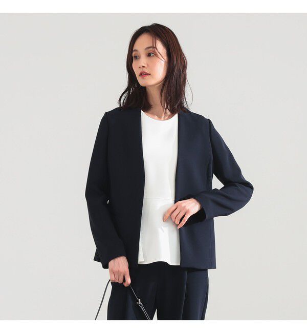 Demi-Luxe BEAMS 「トリアセ カラーレスジャケット＊」|ノーカラージャケット|NAVY