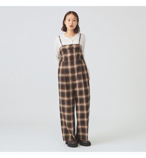 Ray BEAMS 「チェック キャミソール サロペット」|オールインワン|BROWN