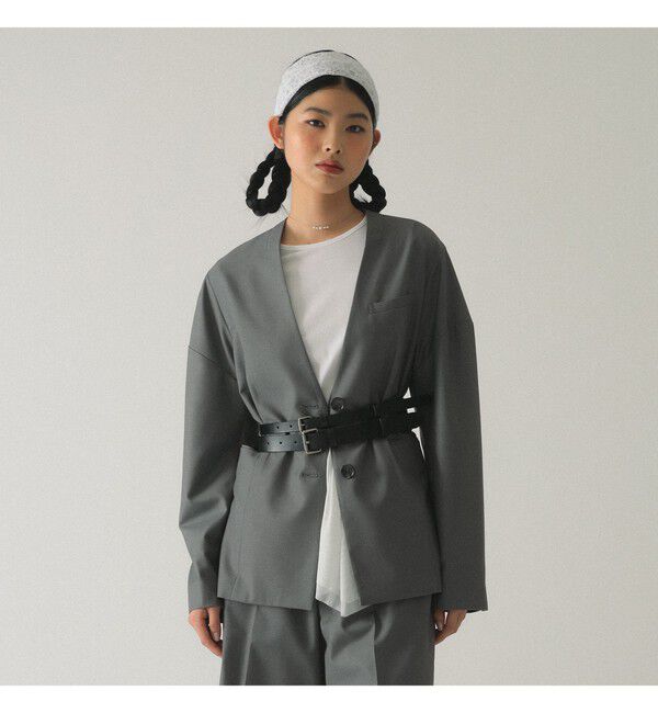 Ray BEAMS 「ノーカラー ビッグ ジャケット」|ノーカラージャケット|GREY