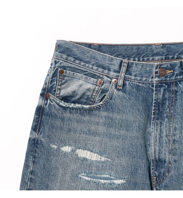 BEAMS「フェード ダメージ デニムパンツ 【ワイドストレートフィット】」|デニム|