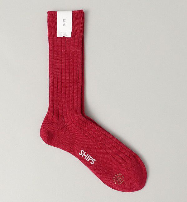 SHIPS「SHIPS: ベーシック リブ カラーソックス」|ソックス|レッド