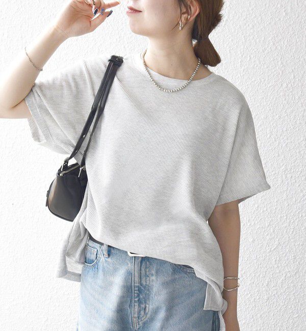 SHIPS any「【WEB限定】SHIPS any:〈洗濯機可能〉ワッフル ワイド TEE」|Tシャツ・カットソー|ライトグレー系1