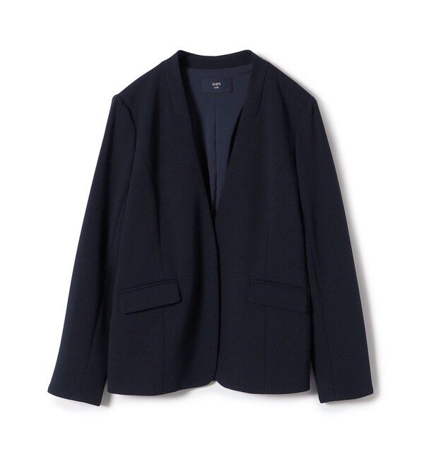 SHIPS Colors 「SHIPS Colors:ストレッチ ジョーゼット Vカラー ジャケット2(セットアップ対応可能)◇」|ノーカラージャケット|