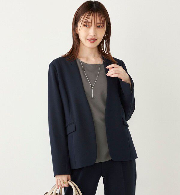 SHIPS Colors 「SHIPS Colors:ストレッチ ジョーゼット Vカラー ジャケット2(セットアップ対応可能)◇」|ノーカラージャケット|