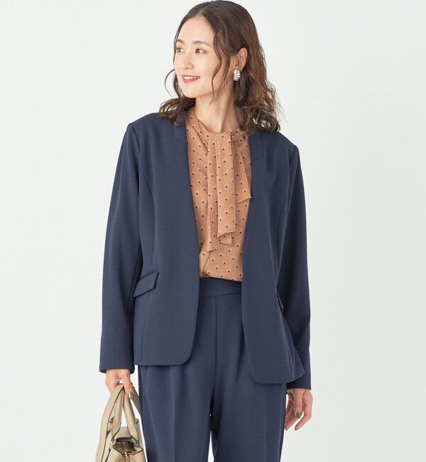 SHIPS Colors 「SHIPS Colors:ストレッチ ジョーゼット Vカラー ジャケット2(セットアップ対応可能)◇」|ノーカラージャケット|