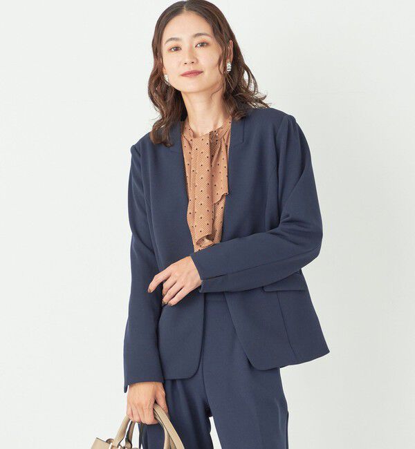 SHIPS Colors 「SHIPS Colors:ストレッチ ジョーゼット Vカラー ジャケット2(セットアップ対応可能)◇」|ノーカラージャケット|