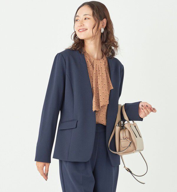 SHIPS Colors 「SHIPS Colors:ストレッチ ジョーゼット Vカラー ジャケット2(セットアップ対応可能)◇」|ノーカラージャケット|