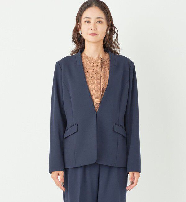 SHIPS Colors 「SHIPS Colors:ストレッチ ジョーゼット Vカラー ジャケット2(セットアップ対応可能)◇」|ノーカラージャケット|